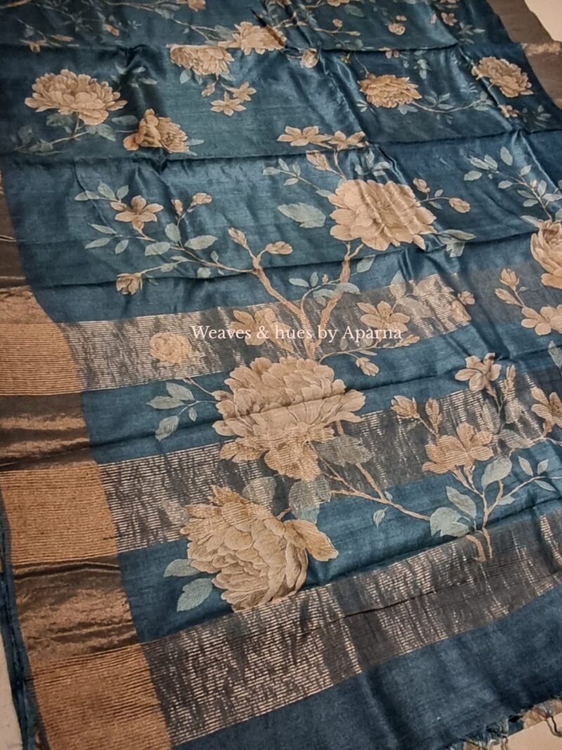 Tussore Handwoven Printed Tussar silk saree - Ecommerce