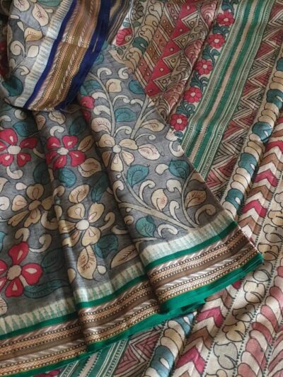 Pen Kalamkari work on handwoven Vidarbha Karvati kinarTussarsilk saree