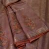 Printed light weight Muga Tussar silk saree with mukaish handwork and lace border - Image 2