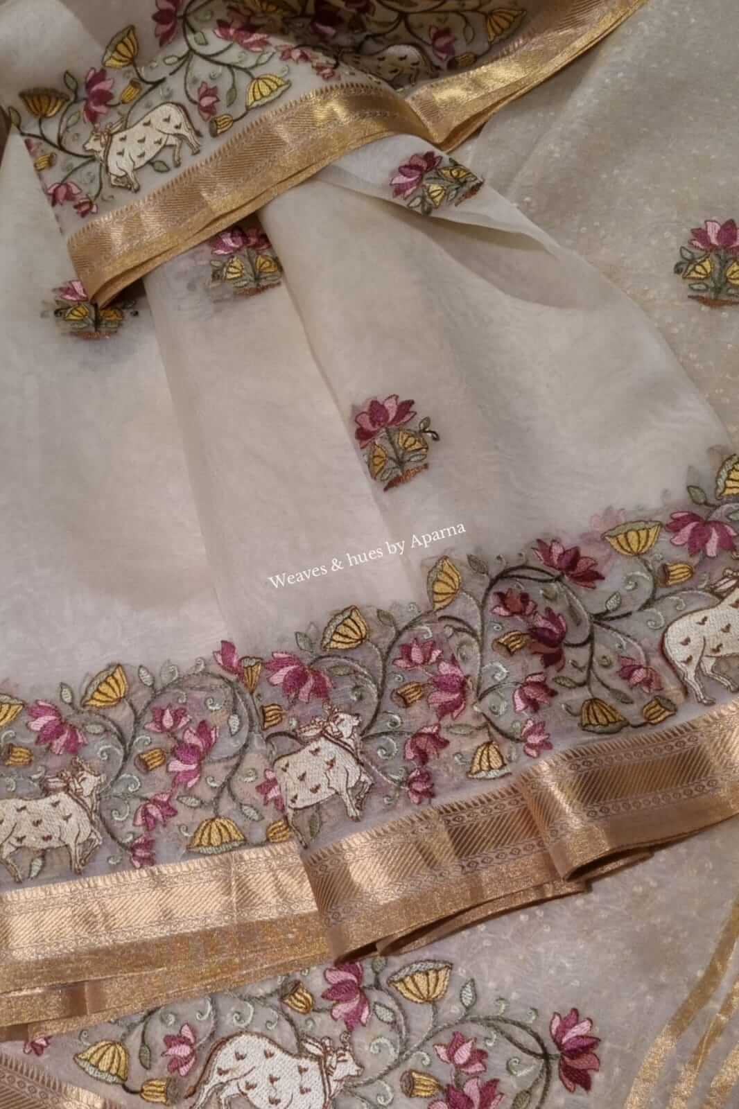 Pure Organza Silk saree with PICHWAI Embroidery work, embroidered ...