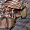 Block printed Tussar silk saree with kantha work in a very contemporary print - Image 4