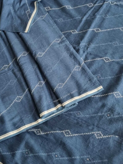 Handspun handwoven Cotton saree in natural indigo blue with jamdani work all over the saree