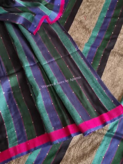 Handwoven sustainable saree made from yarn derived from Banana stem and colacassia (arbi stem fibre), woven together with subtle sequins.