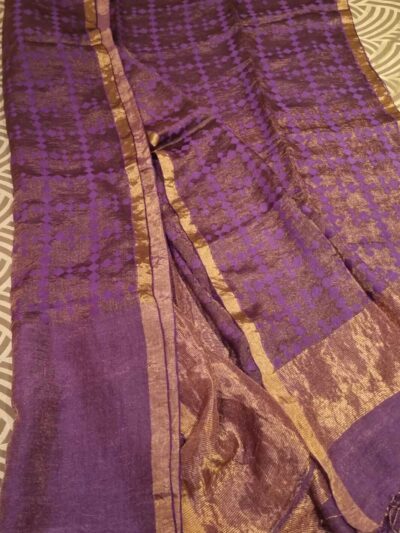 Handwoven Tissue Jamdani Silk Linen saree in half & half style