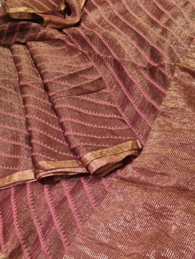 Handwoven Tissue Jamdani Silk Linen saree in half & half style