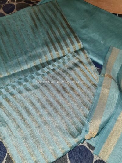 Handwoven Benarasi Silk suit with gold zari stripes on the top, best quality silk cotton (not transparent) bottom and silk cotton dupatta with simple zari border
