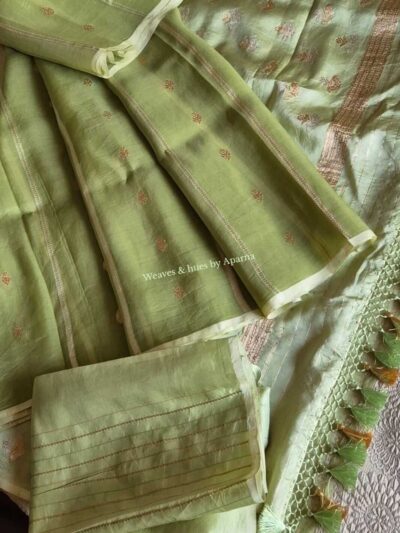 Banarasi Kora Organza silk saree with Kadhua stripes and motifs