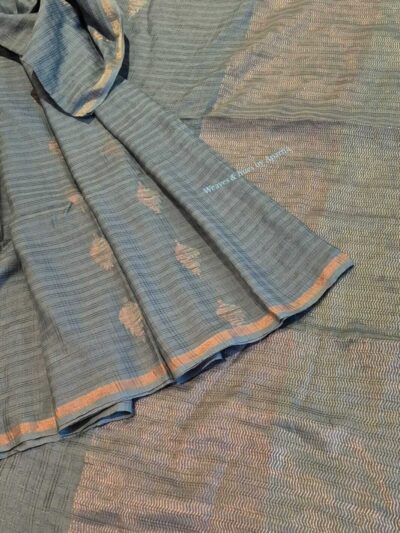 Handwoven Tussar Cotton saree with self subtle checks and zari jamdani motifs
