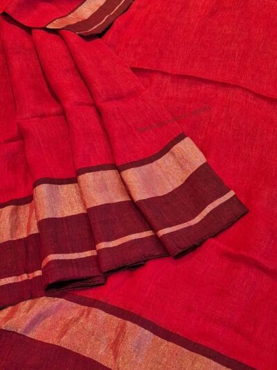 Handwoven pure linen saree with running blouse