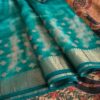 Printed Munga tussar silk saree with delicate embroidery work