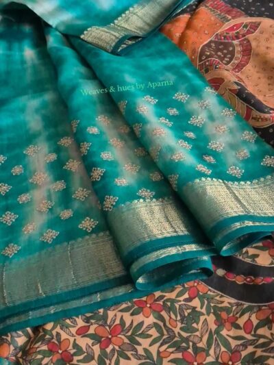 Printed Munga tussar silk saree with delicate embroidery work