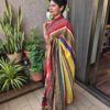 Printed Benarasi 80 gms Georgette silk saree with hand embroidered sequins and a neat back finish - Image 7