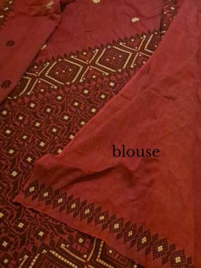 Handwoven Assam Cotton Saree with beautiful woven border and pallu motifs