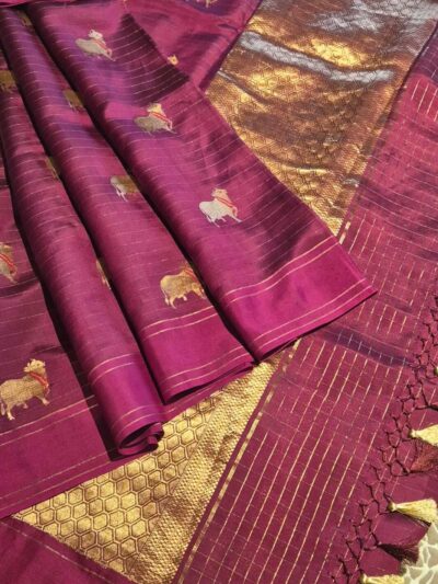 Handwoven Banarasi Soft silk saree with Kadhua motis