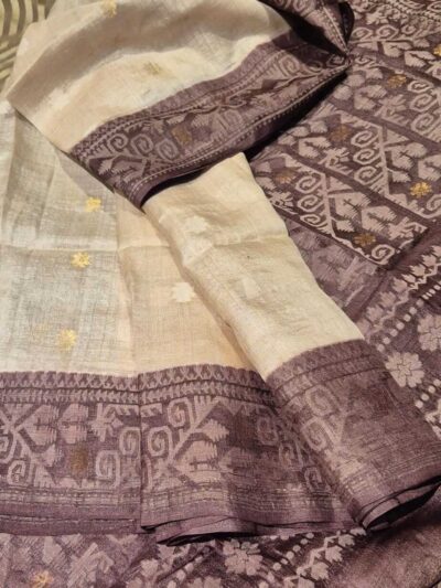 Handwoven Tussar silk saree with Jamdani work